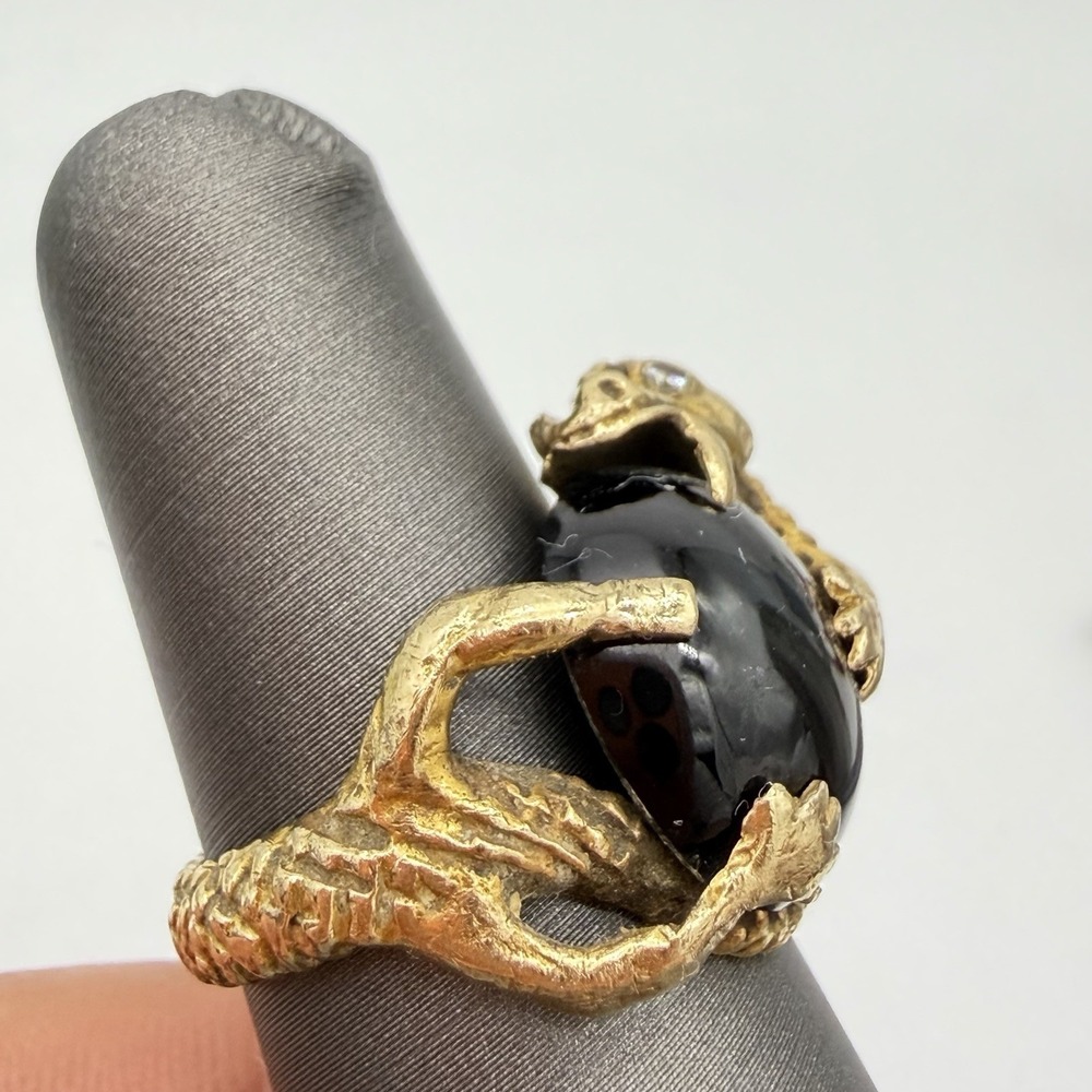 Vtg 14k Yellow Gold Serpent Ring Alligator Dragon Diamond Eye 10.89gr 10.89 Gr - Picture 7 of 16